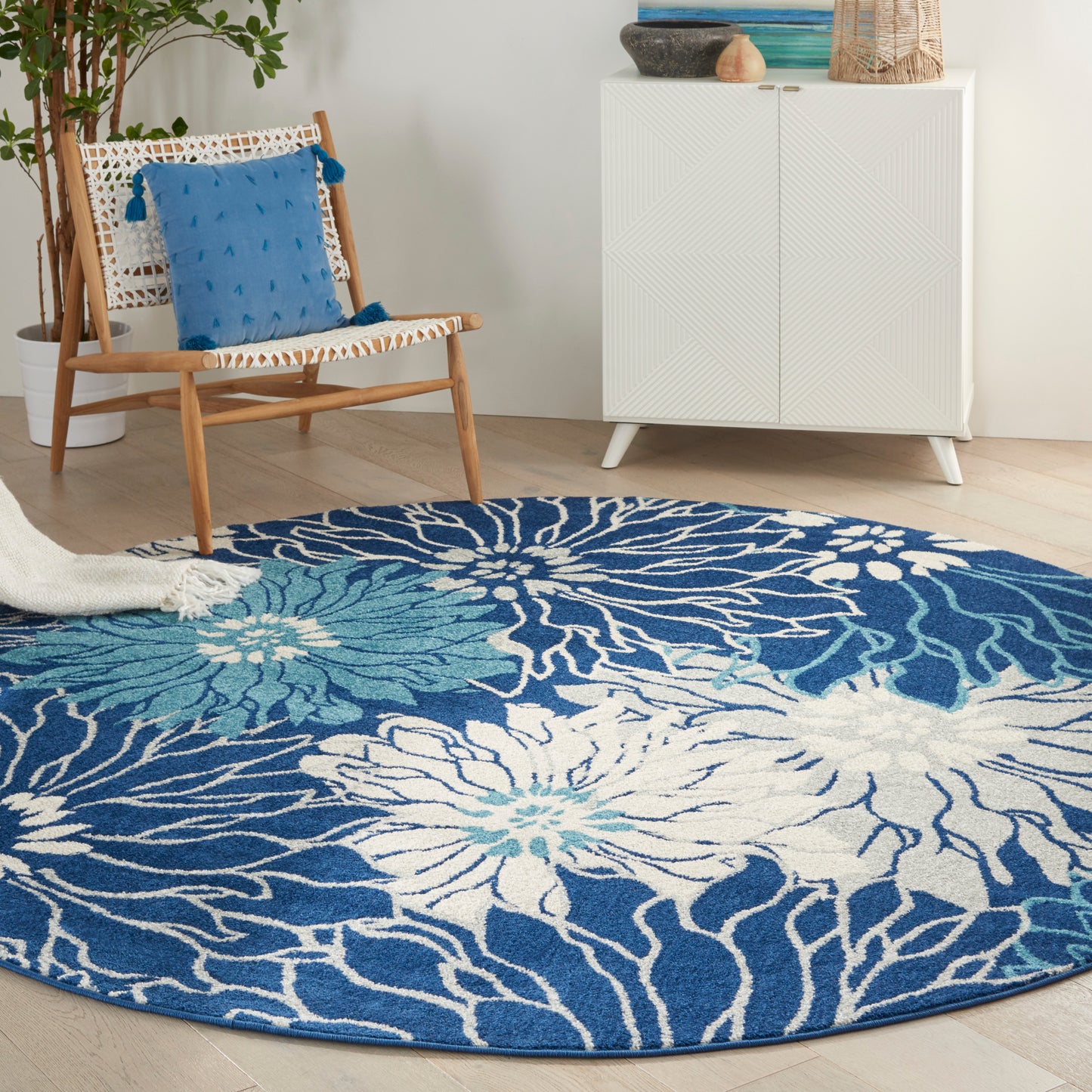 Nourison Passion 8' x Round Navy/Ivory Contemporary Indoor Rug