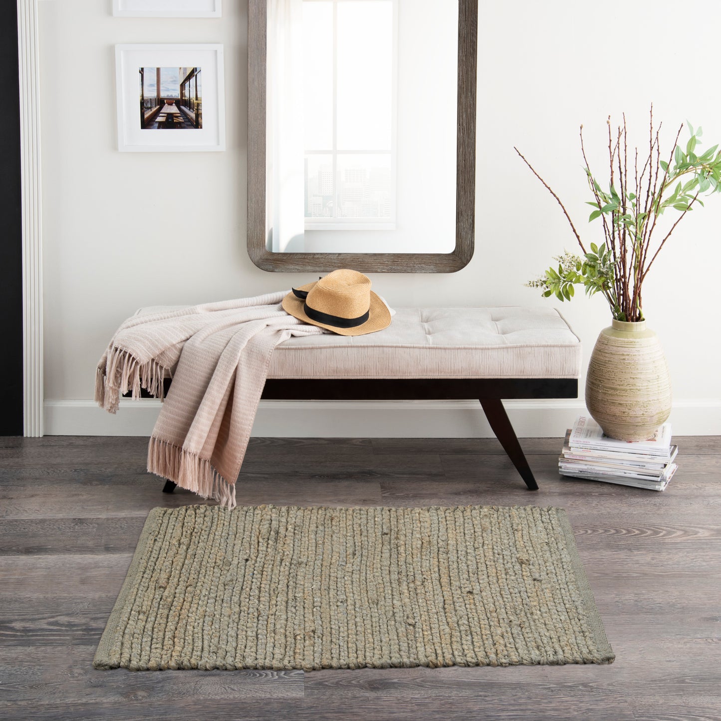 Nourison Natural Jute 2' x 3' Sage Farmhouse Indoor Rug