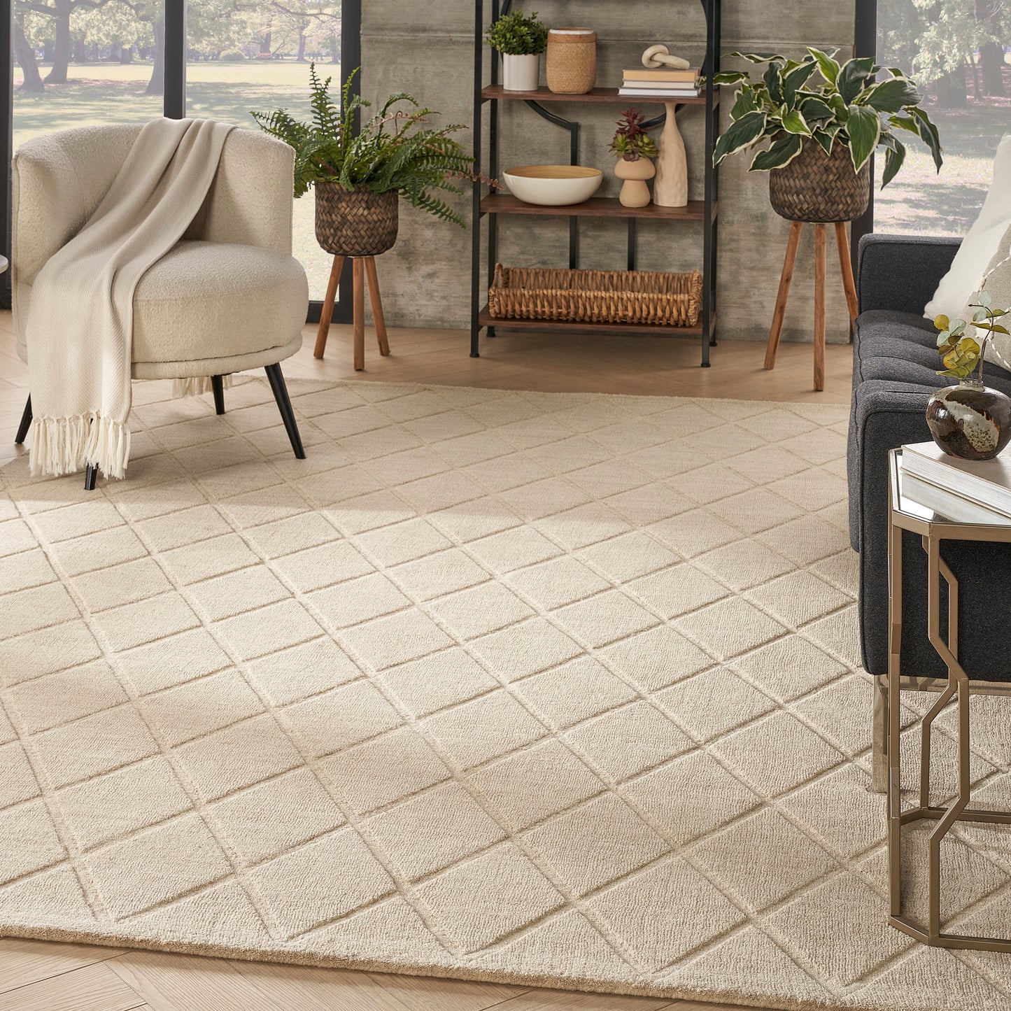 Nourison Wool Haven 7'9" x 9'9" Beige Modern Indoor Rug