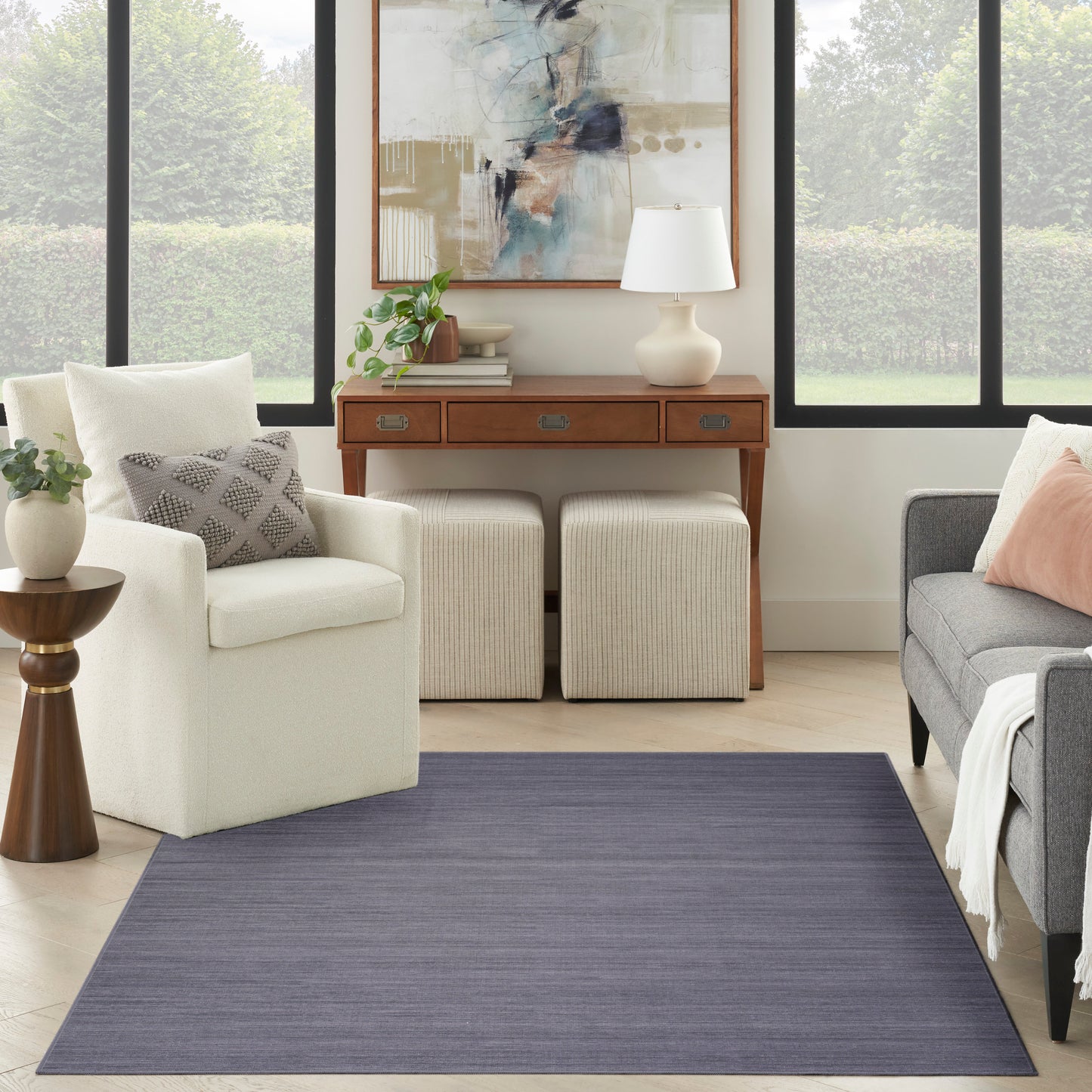 Nourison Washable Essentials 5'3" x 7'3" Navy Modern Indoor Rug