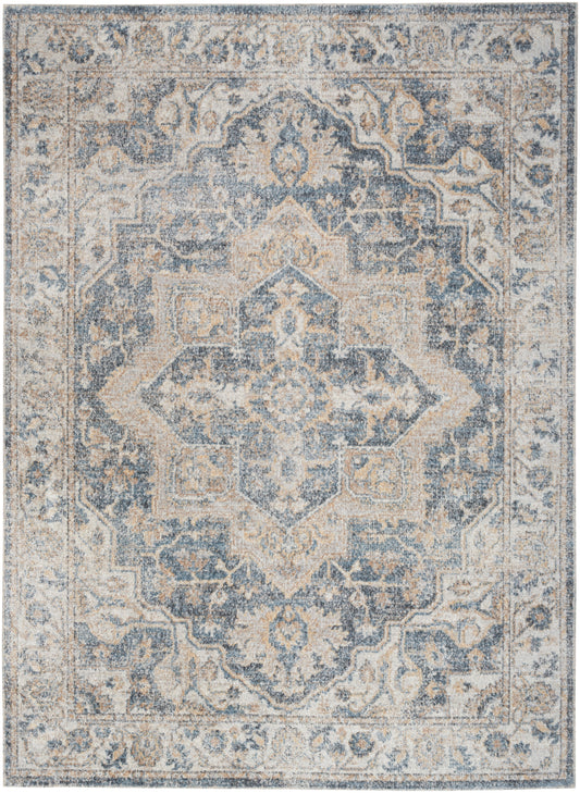 Nourison Astra Machine Washable 4' x 6' Grey Blue Vintage Indoor Rug