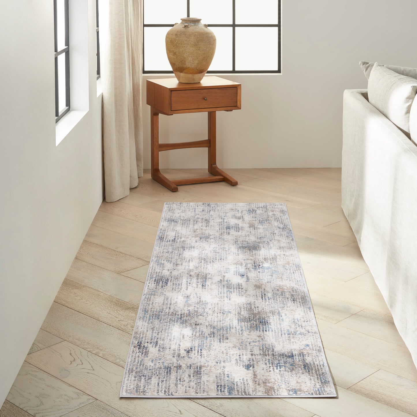 Calvin Klein CK022 Infinity 2'2" x 7'6" Ivory Grey Blue Modern Indoor Rug