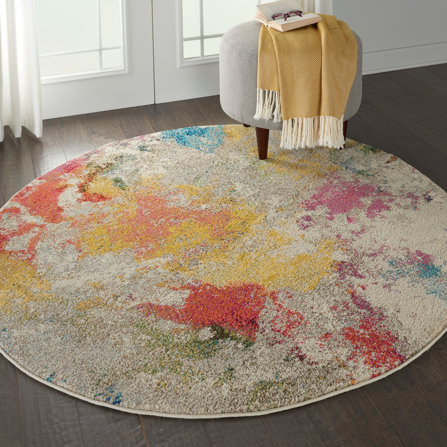 Nourison Celestial 5'3" x Round Ivory/Multicolor Modern & Contemporary Indoor Rug