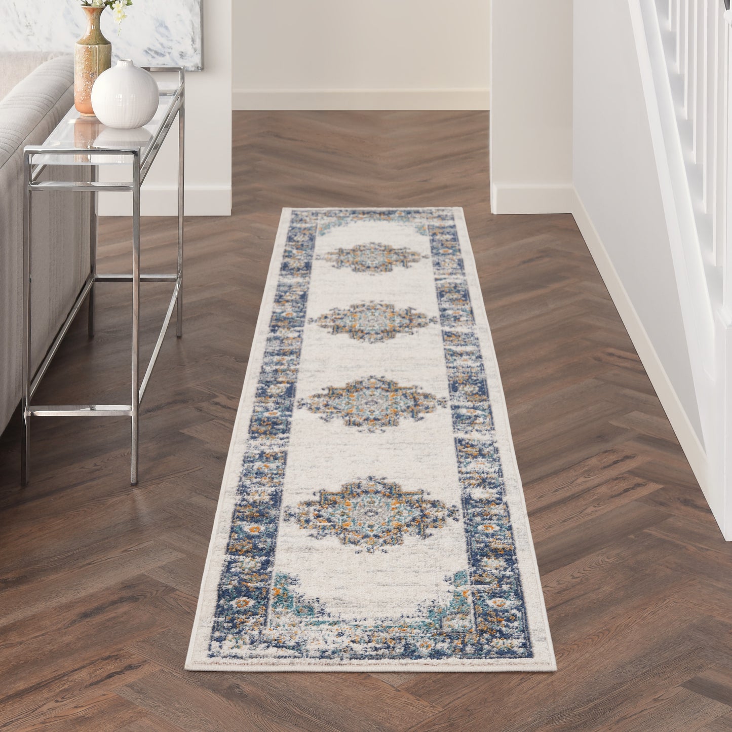 Nourison Passion 2'2" x 10' Ivory/Grey/Blue Vintage Indoor Rug