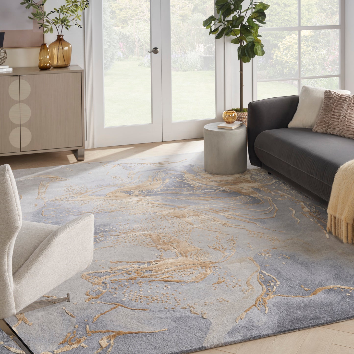 Nourison Prismatic 12' x 15' Grey Gold Modern Indoor Rug