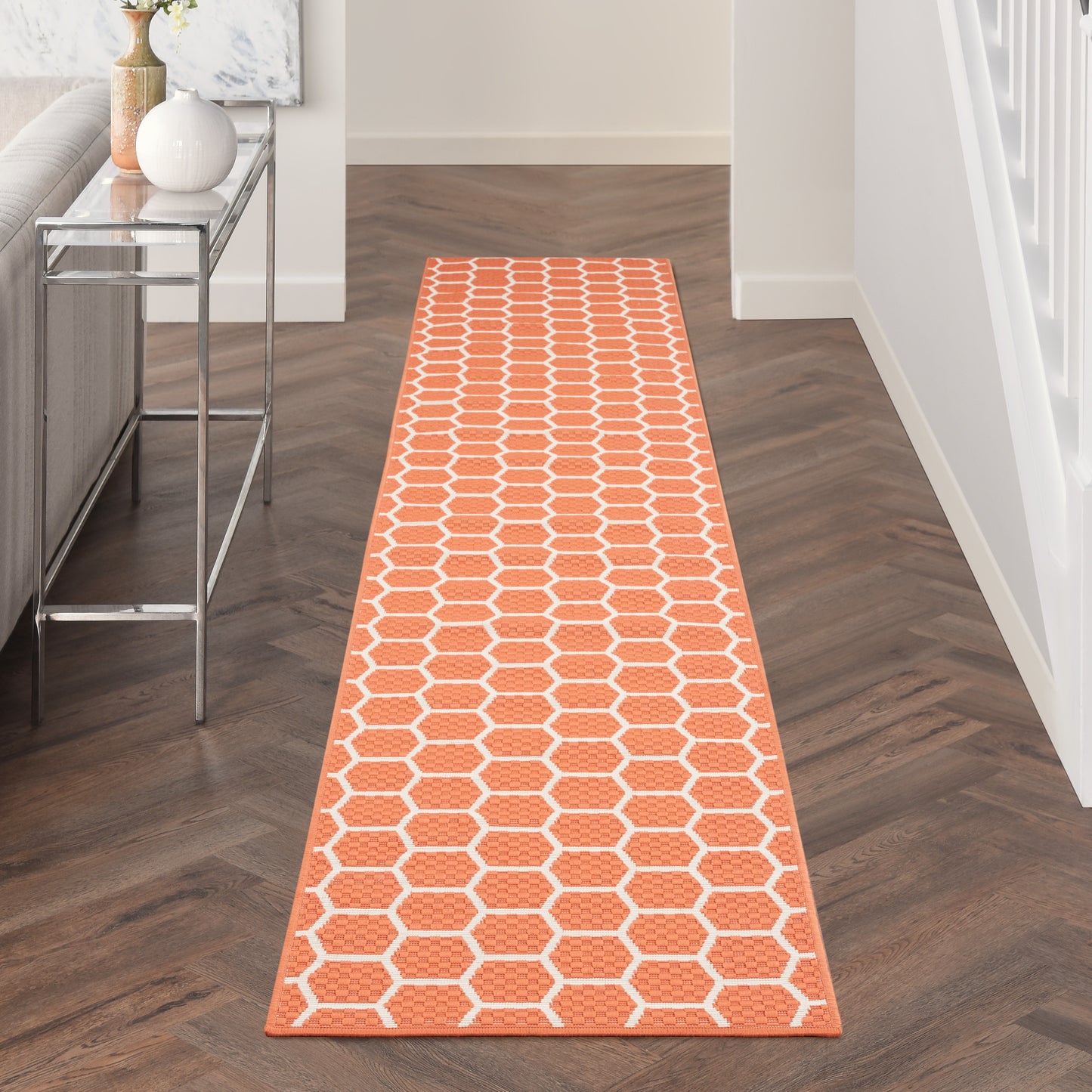 Nourison Twist Reversible 2'2" x 12' Coral Modern Rug