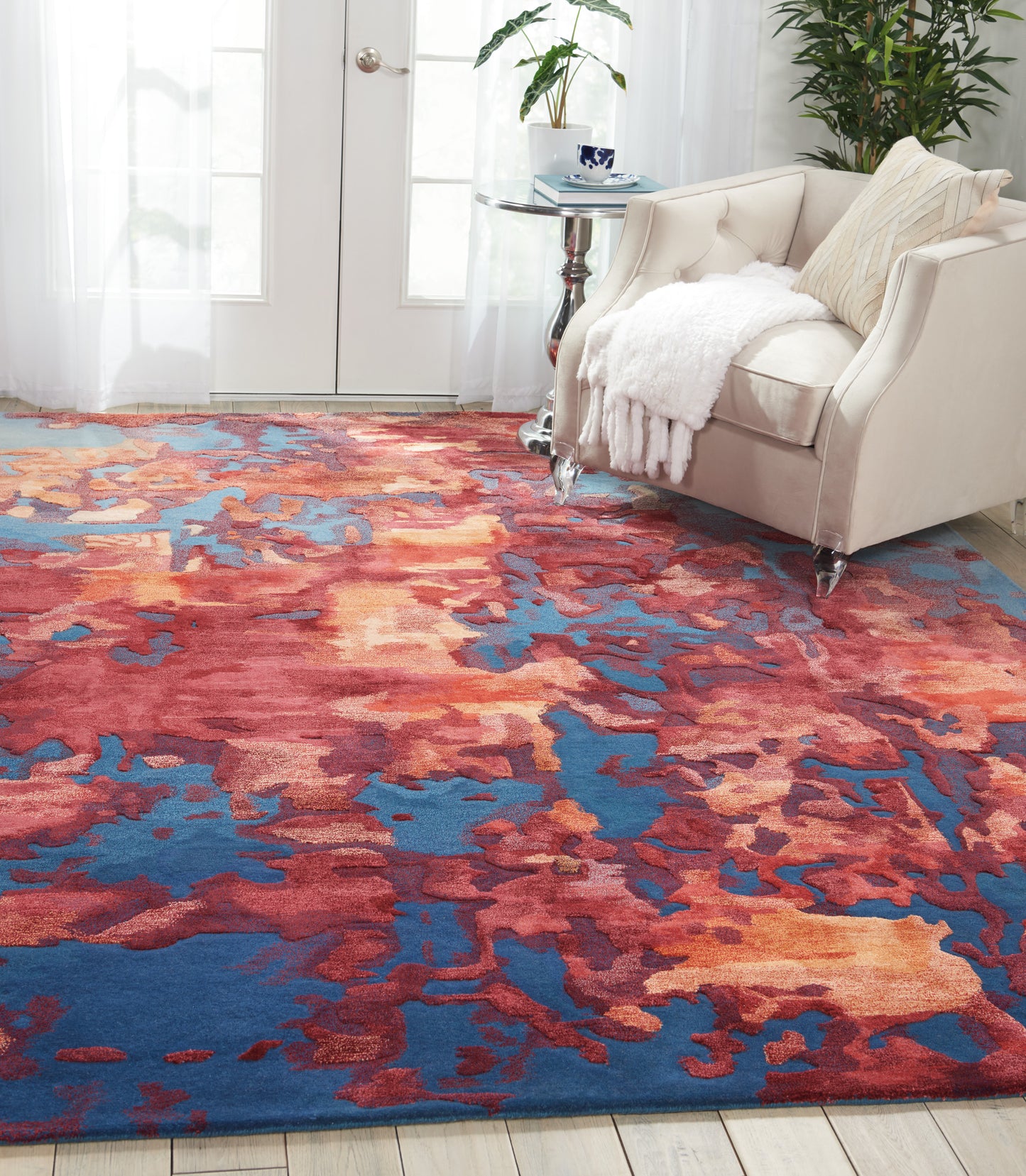 Nourison Prismatic 7'9" x 9'9" Blue/Flame Modern Indoor Rug