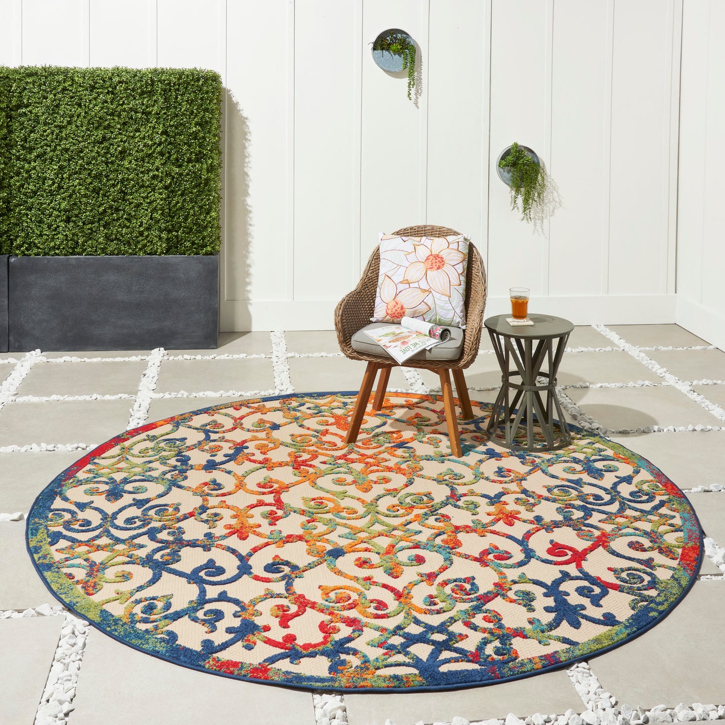 Nourison Aloha 7'10" x Round Multicolor Contemporary Rug