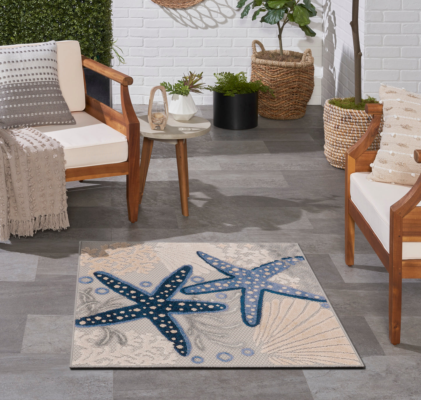 Nourison Aloha 3' x Square Blue Grey Coastal, Nautical & Beach Rug