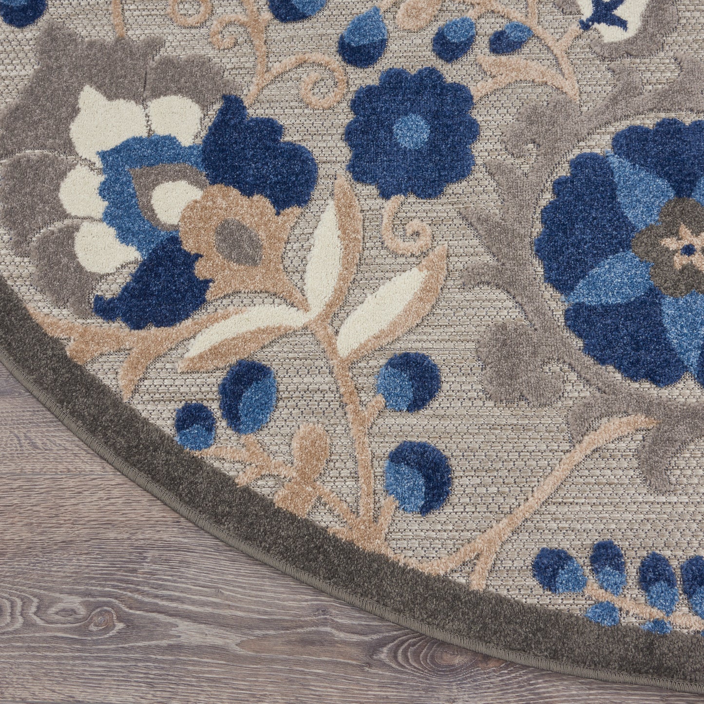 Nourison Aloha 4' x Round Natural Blue Farmhouse Rug