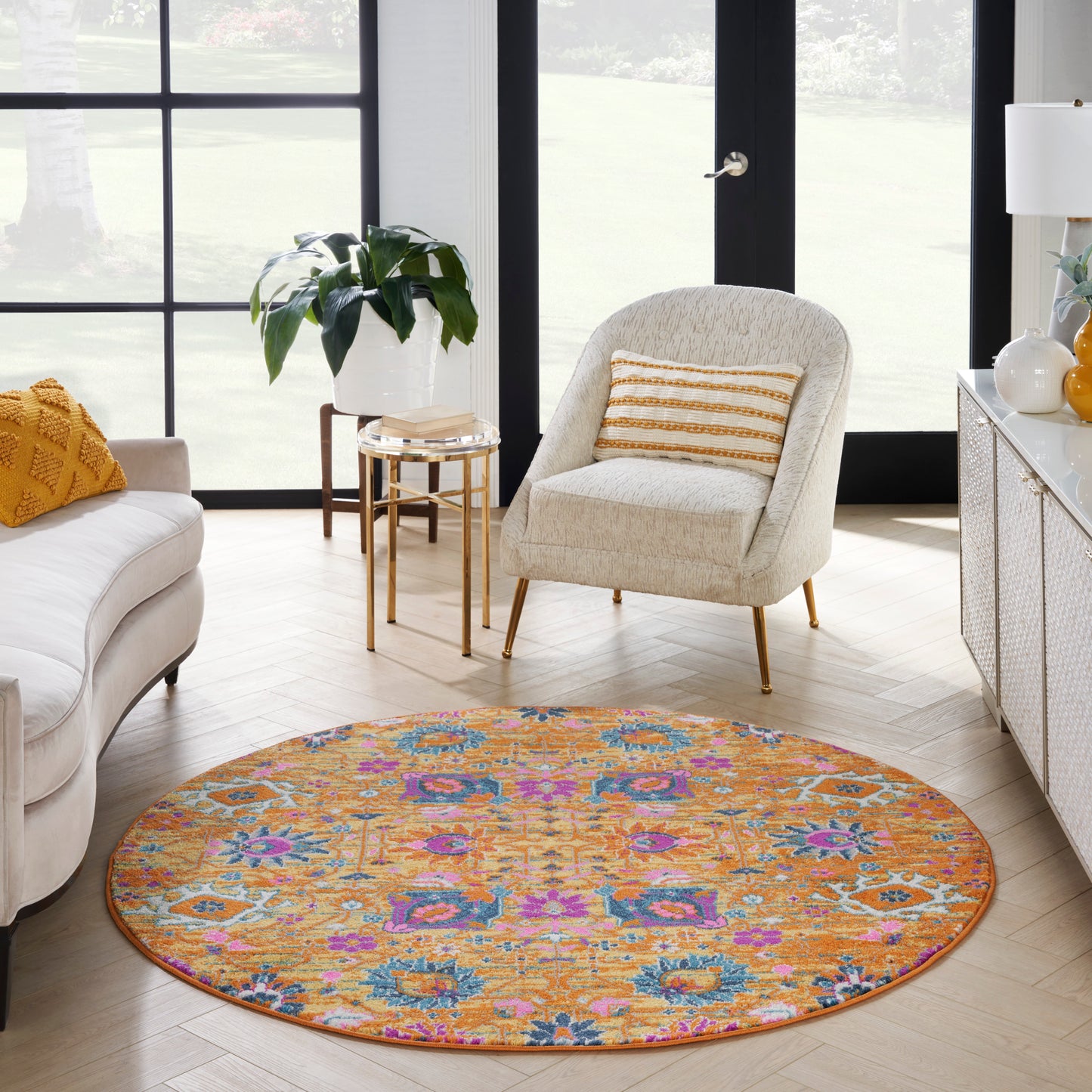 Nourison Passion 5' x Round Sunburst Bohemian Indoor Rug