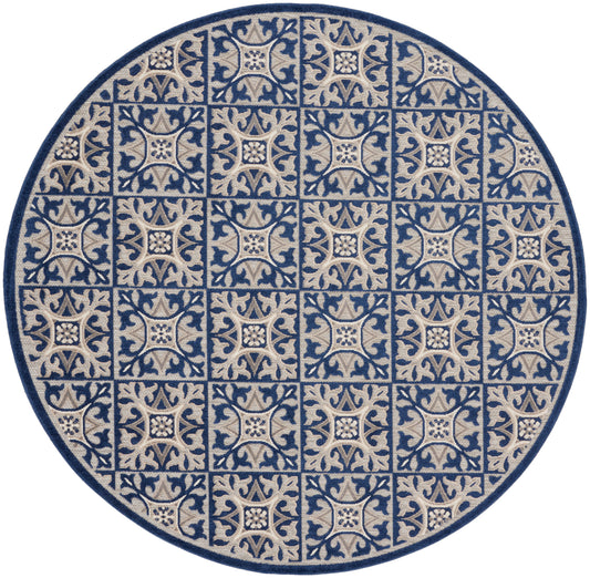 Nourison Aloha 7'10" x Round Blue Contemporary Rug