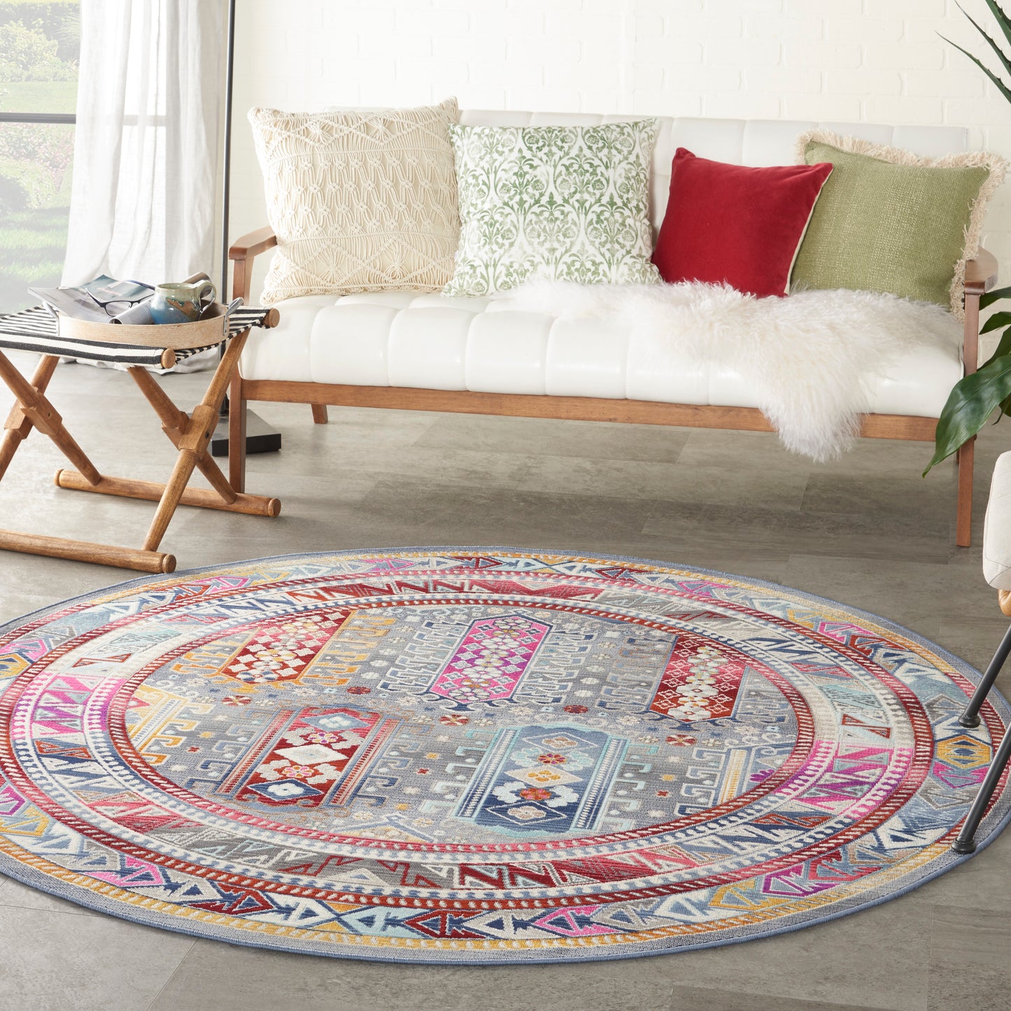 Nourison Vintage Kashan 6' x Round Grey/Multi Bohemian Indoor Rug