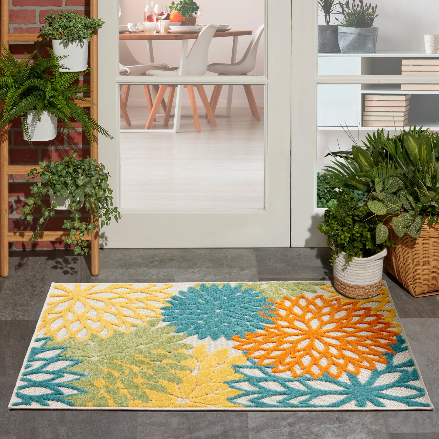 Nourison Aloha 3' x 5' Turquoise/Multicolor Tropical Rug