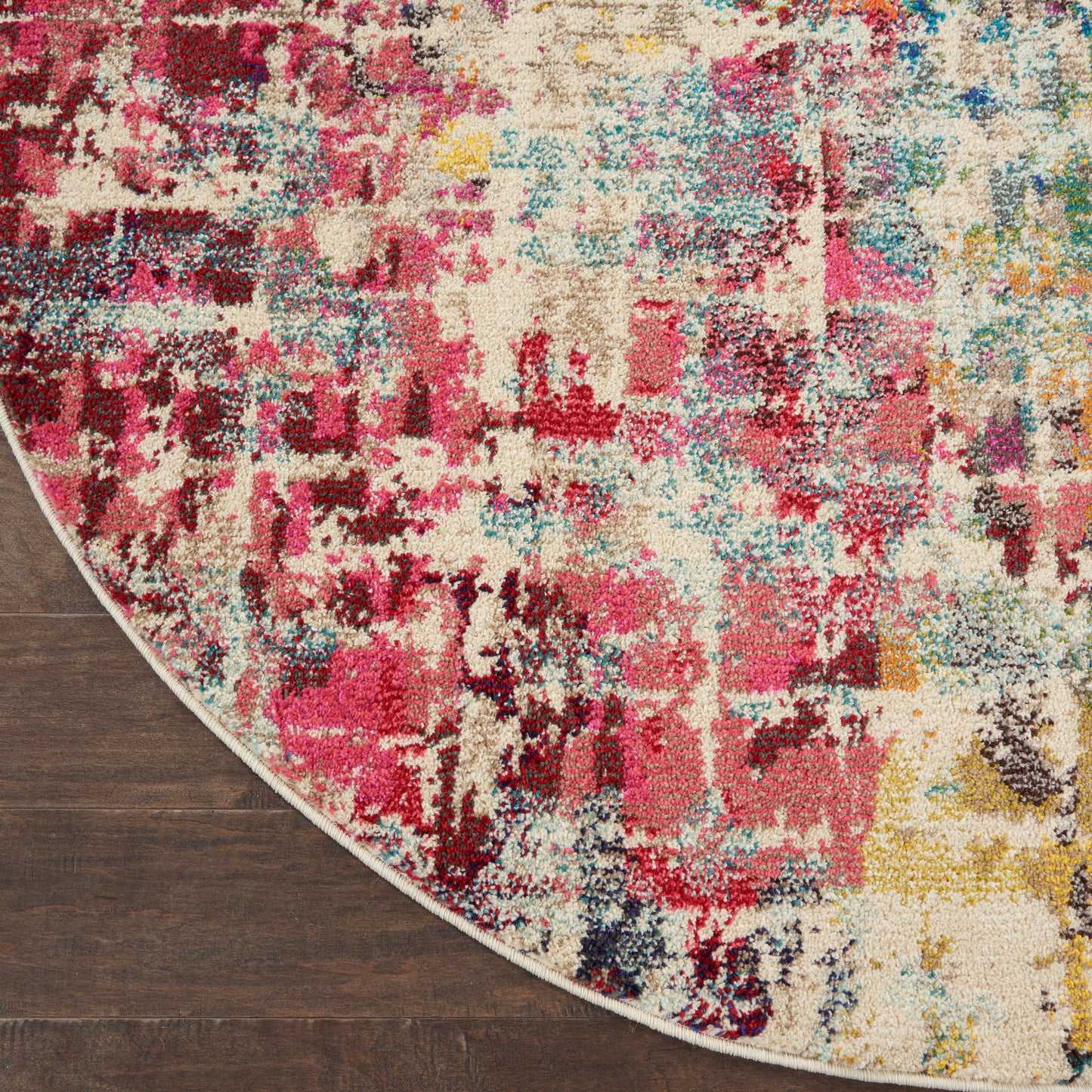 Nourison Celestial 5'3" x Round Pink/Multicolor Modern & Contemporary Indoor Rug