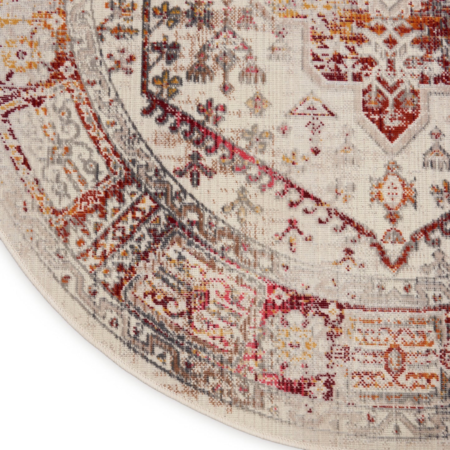 Nourison Vintage Kashan 4' x Round Ivory Red Vintage Indoor Rug