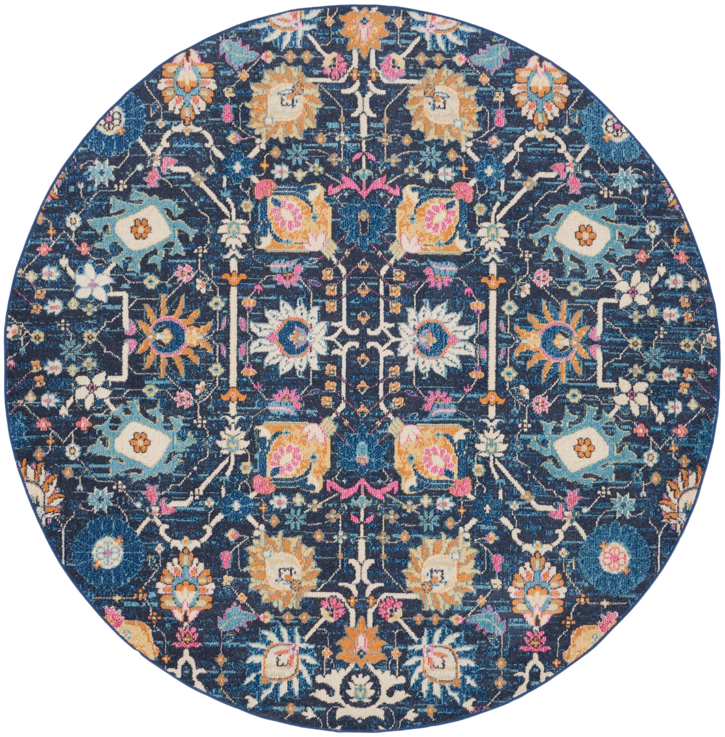 Nourison Passion 8' x Round Navy Bohemian Indoor Rug