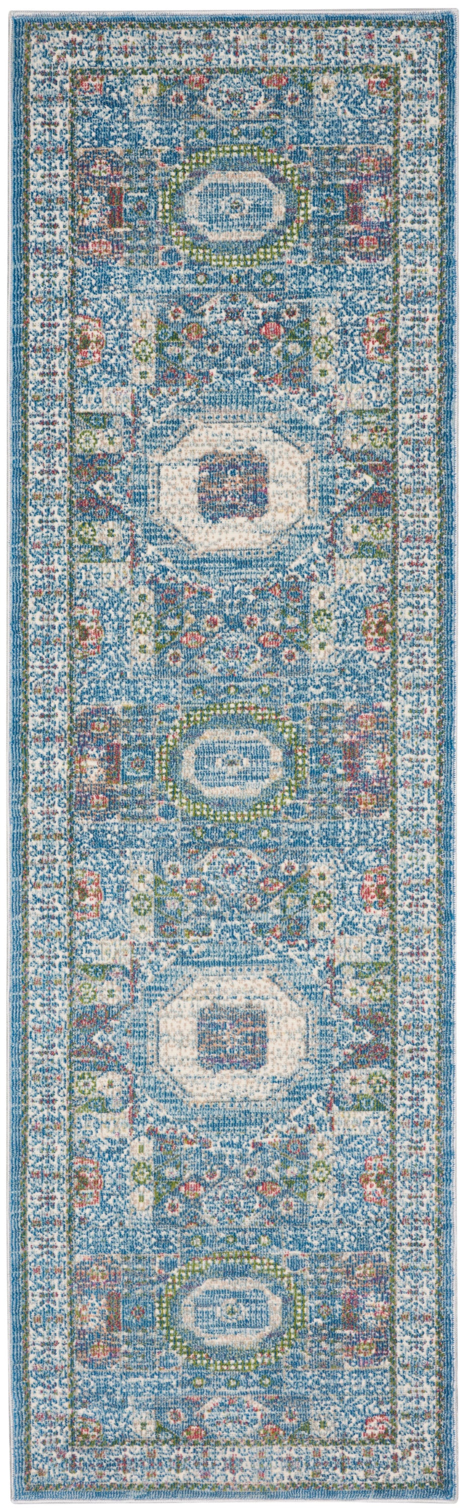 Nourison Ankara Global 2'4" x 8' Ivory Light Blue Bohemian Indoor Rug