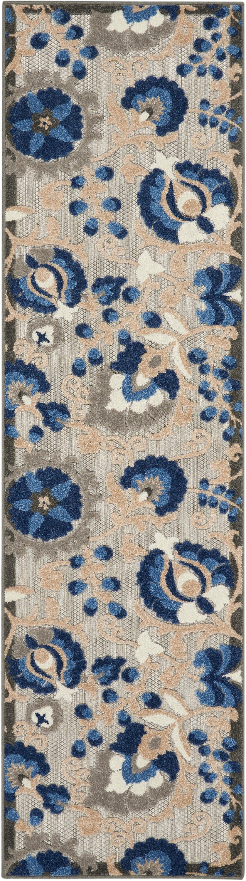 Nourison Aloha 2'3" x 12' Natural Blue Farmhouse Rug