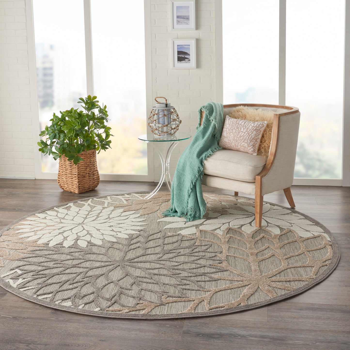 Nourison Aloha 10' x Round Natural Tropical Rug