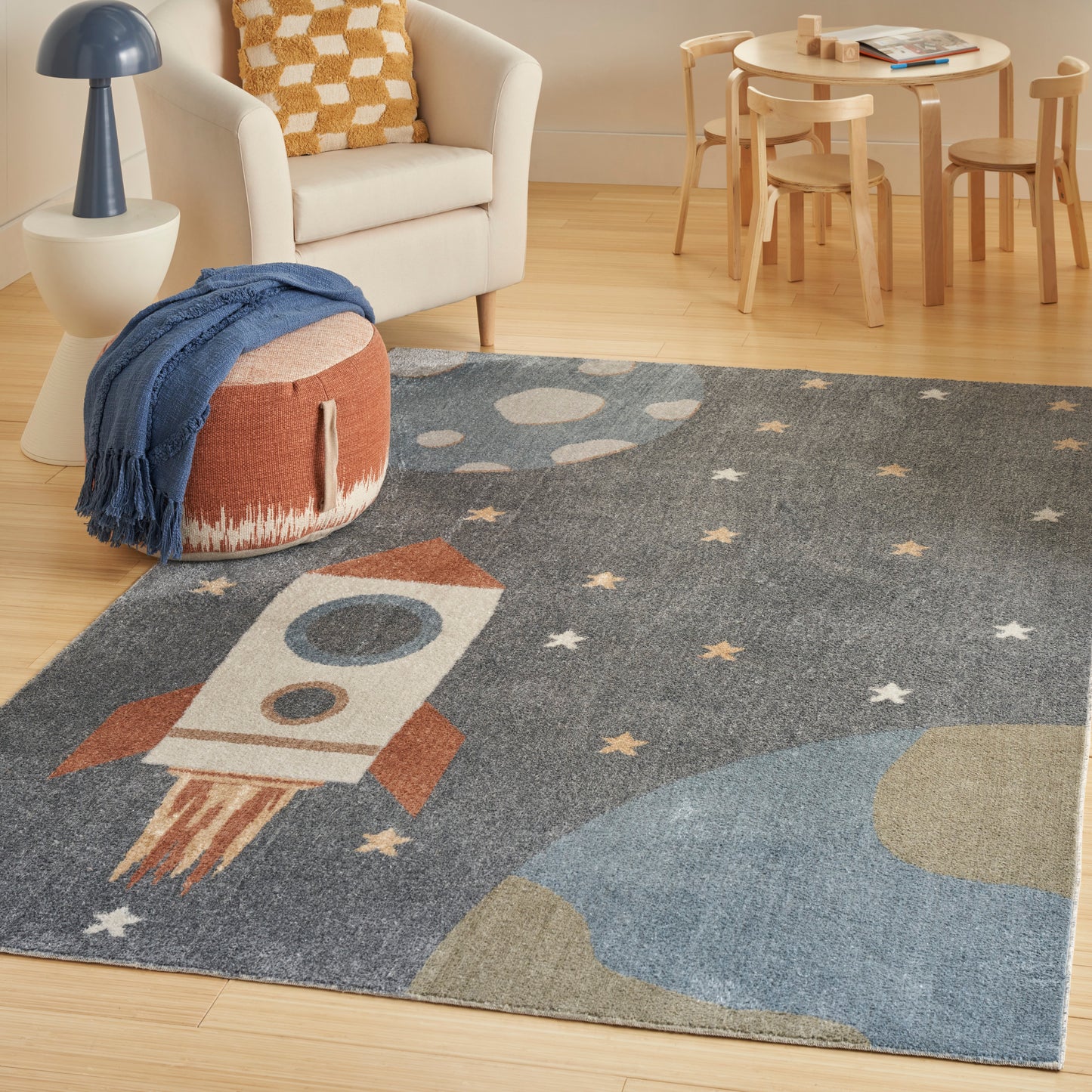 Nourison Astra Machine Washable 5'3" x 7' Sky Blue Kids Indoor Rug