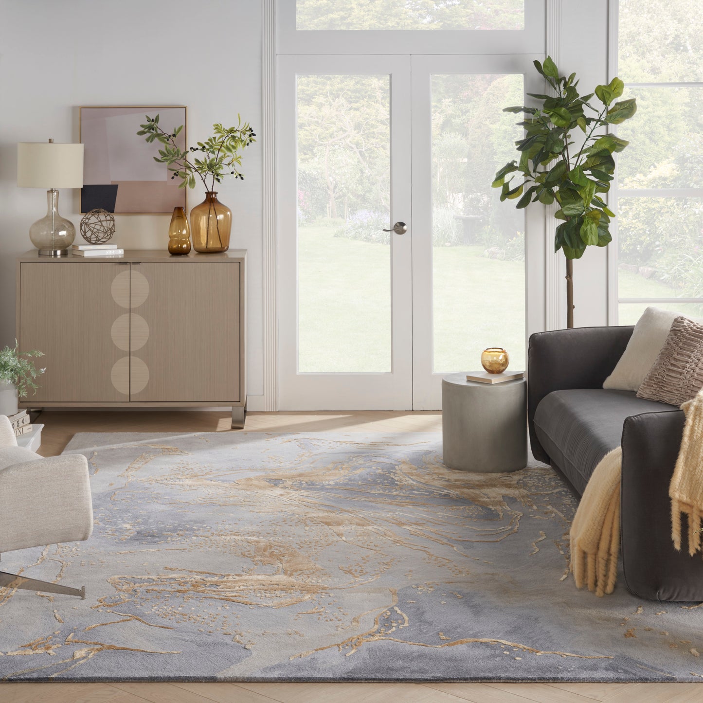 Nourison Prismatic 12' x 15' Grey Gold Modern Indoor Rug