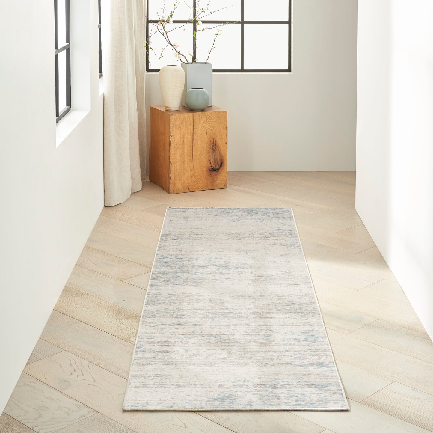 Calvin Klein Captivating 2'3" x 7'3" Cream Blue Modern Indoor Rug