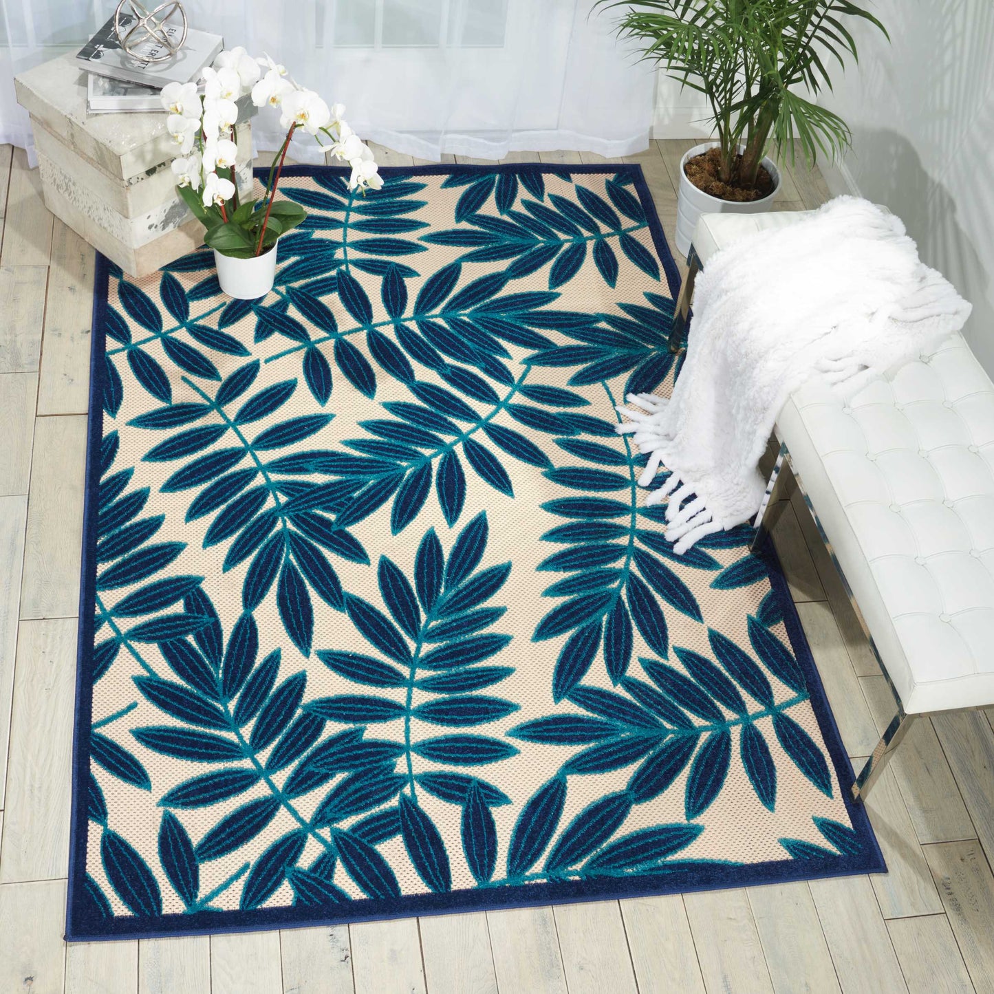 Nourison Aloha 3'6" x 5'6" Navy Tropical Rug