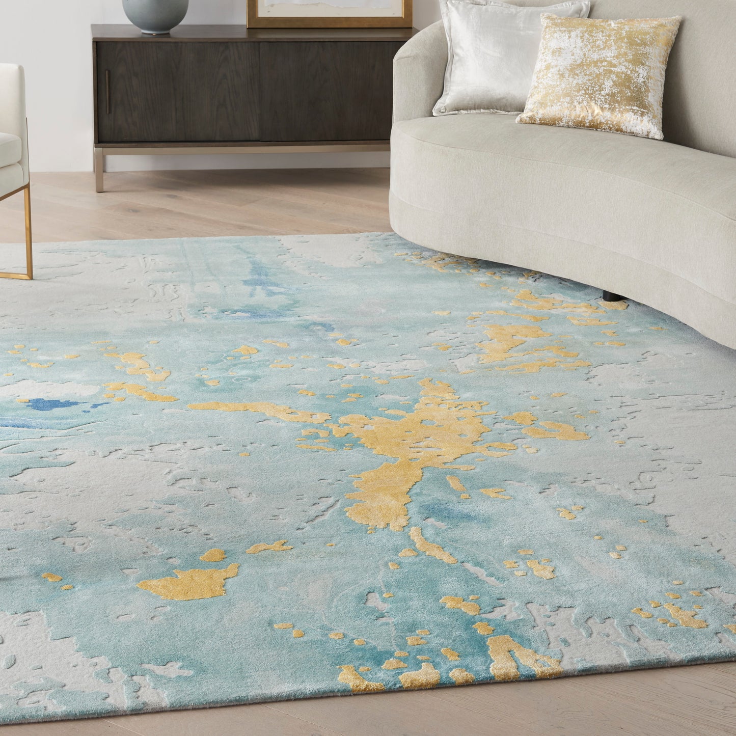 Nourison Prismatic 3'9" x 5'9" Seafoam Gold Modern Indoor Rug