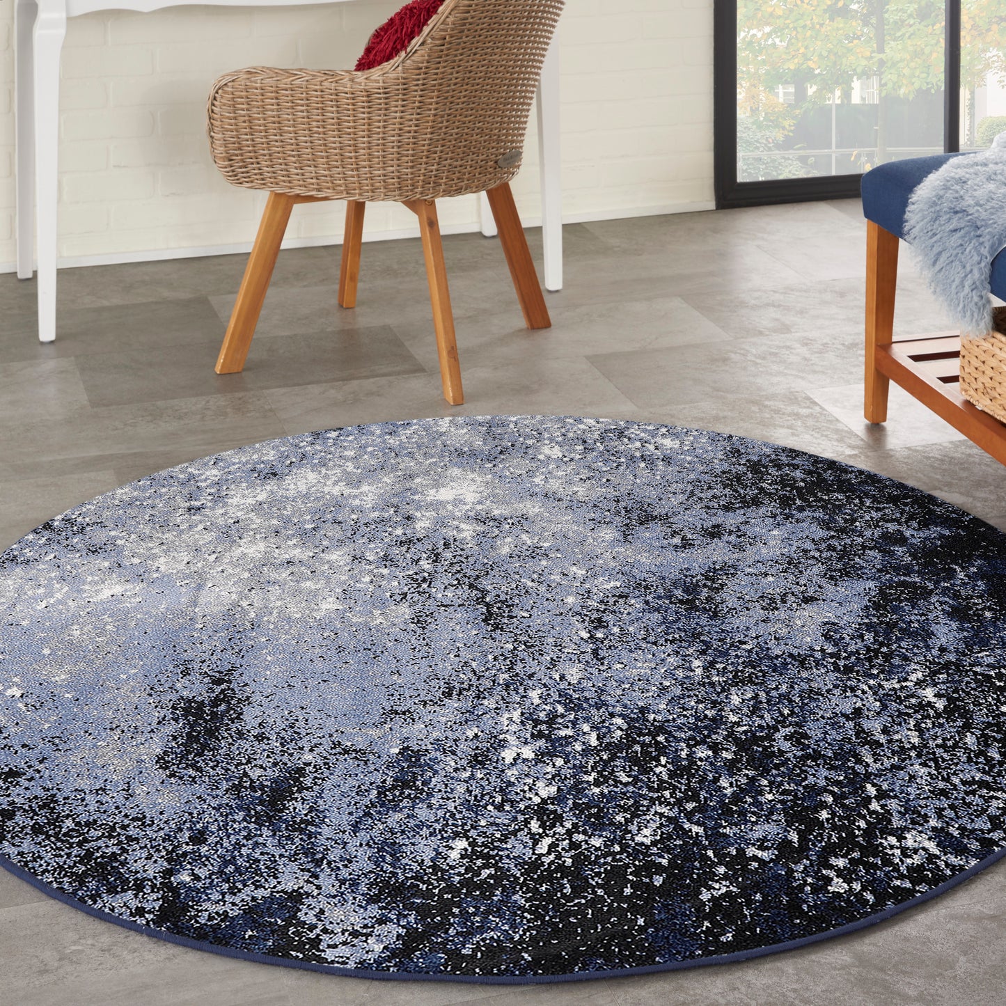 Nourison Passion 4' x Round Light Blue Black Modern Indoor Rug