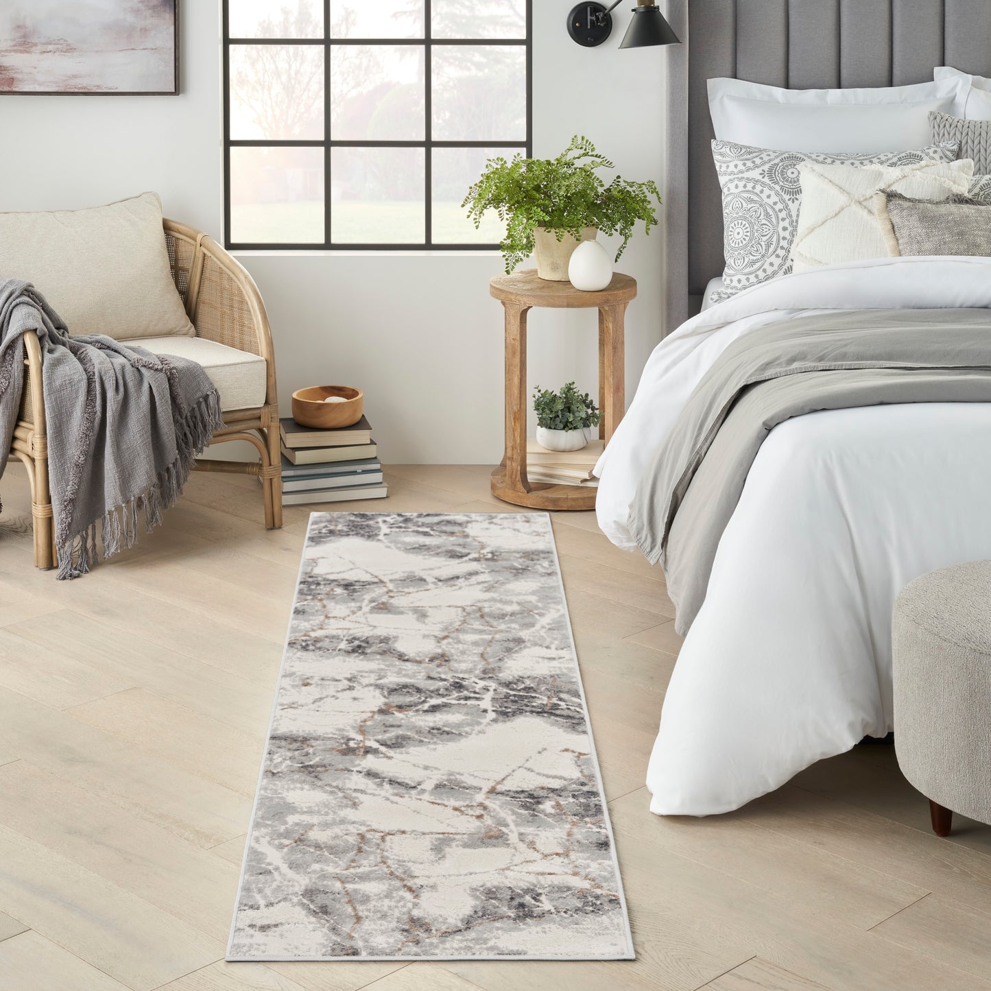 Nourison Elation 2'3" x 7'6" Ivory Grey Modern Indoor Rug