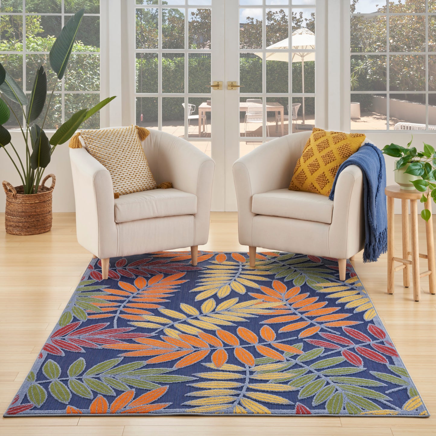 Nourison Aloha 3'6" x 5'6" Navy Multicolor Outdoor Rug