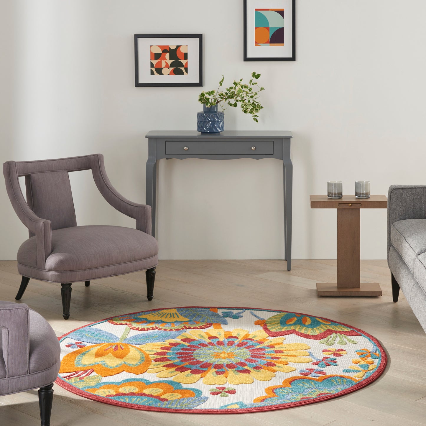 Nourison Aloha 4' x Round Multicolor Contemporary Rug