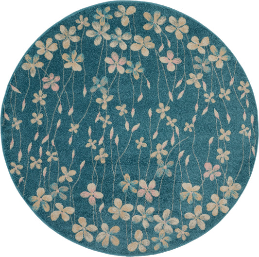 Nourison Tranquil 5'3" x Round Turquoise Contemporary Indoor Rug