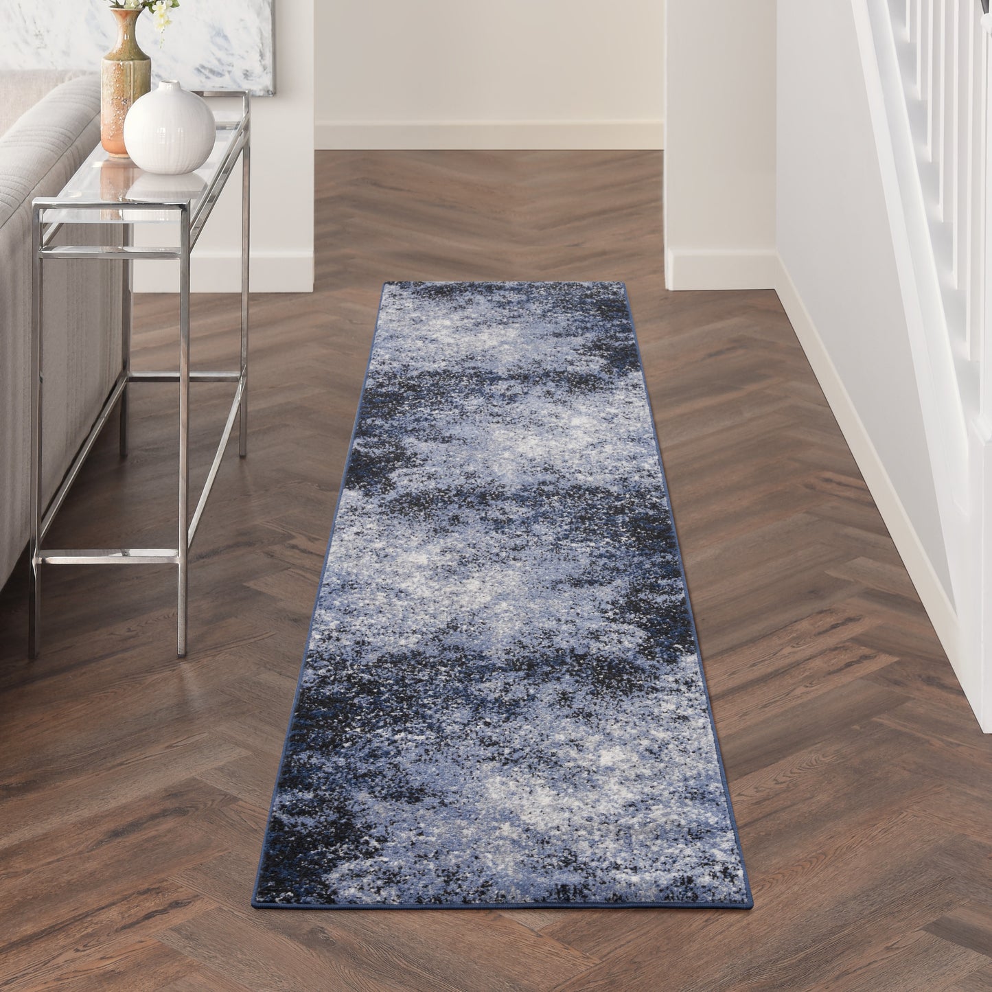 Nourison Passion 1'10" x 6' Light Blue Black Modern Indoor Rug