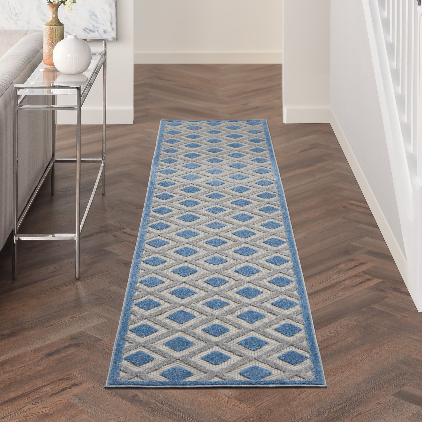 Nourison Aloha 2'3" x 12' Blue Grey Modern Rug