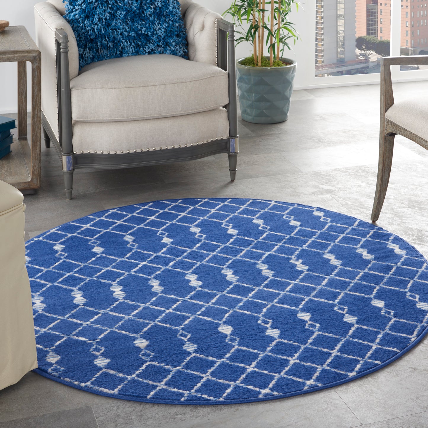 Nourison Whimsicle 5' x Round Navy Bohemian Indoor Rug