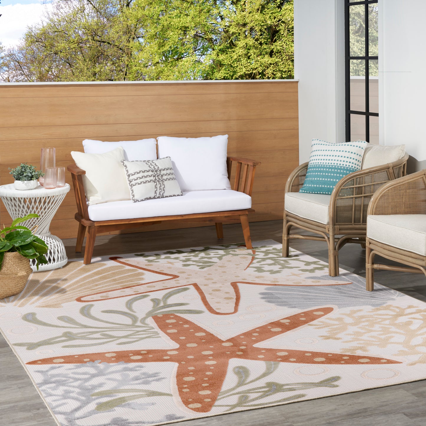 Nourison Aloha 9' x 12' Ivory Multicolor Outdoor Rug