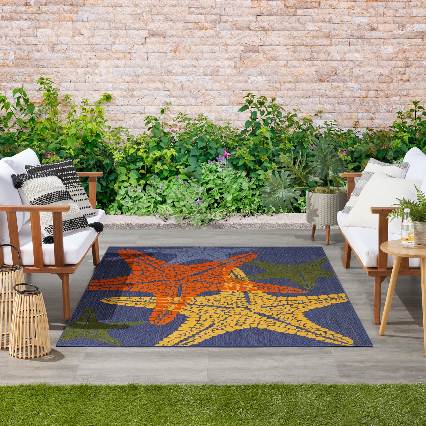 Nourison Aloha 3'6" x 5'6" Blue Multicolor Outdoor Rug