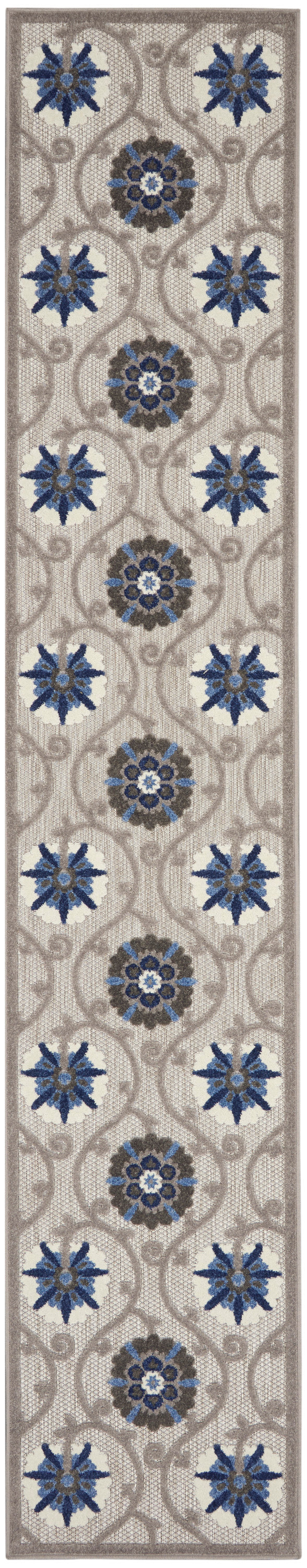 Nourison Aloha 2'3" x 12' Grey Blue Contemporary Rug