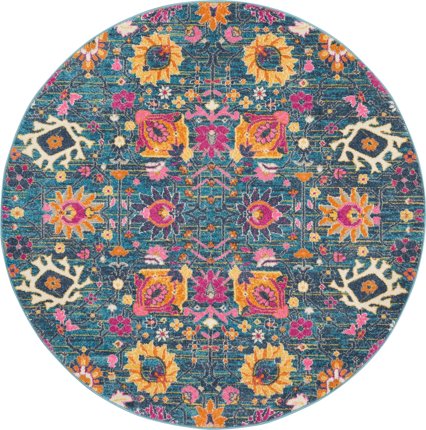 Nourison Passion 5' x Round Denim Bohemian Indoor Rug