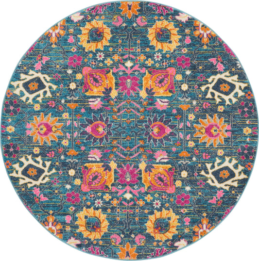 Nourison Passion 5' x Round Denim Bohemian Indoor Rug