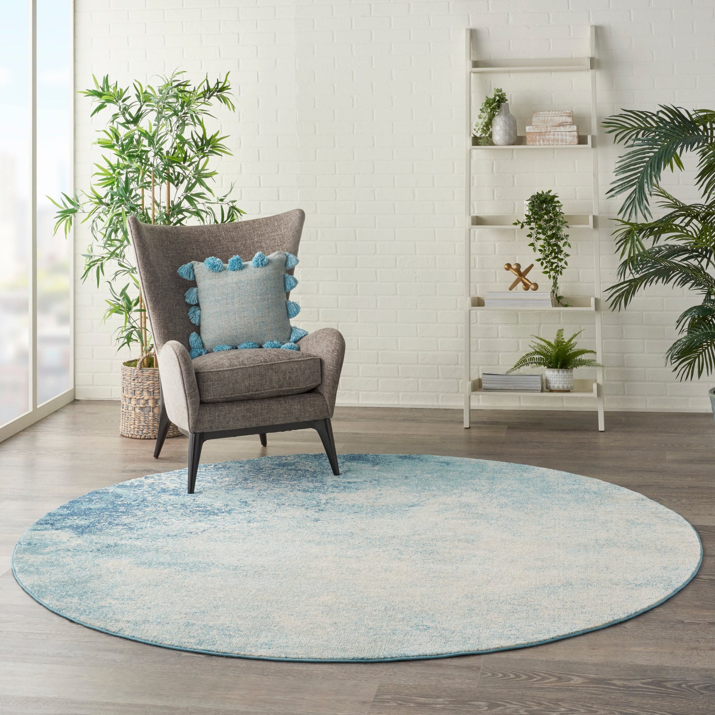 Nourison Passion 8' x Round Navy Light Blue Modern Indoor Rug