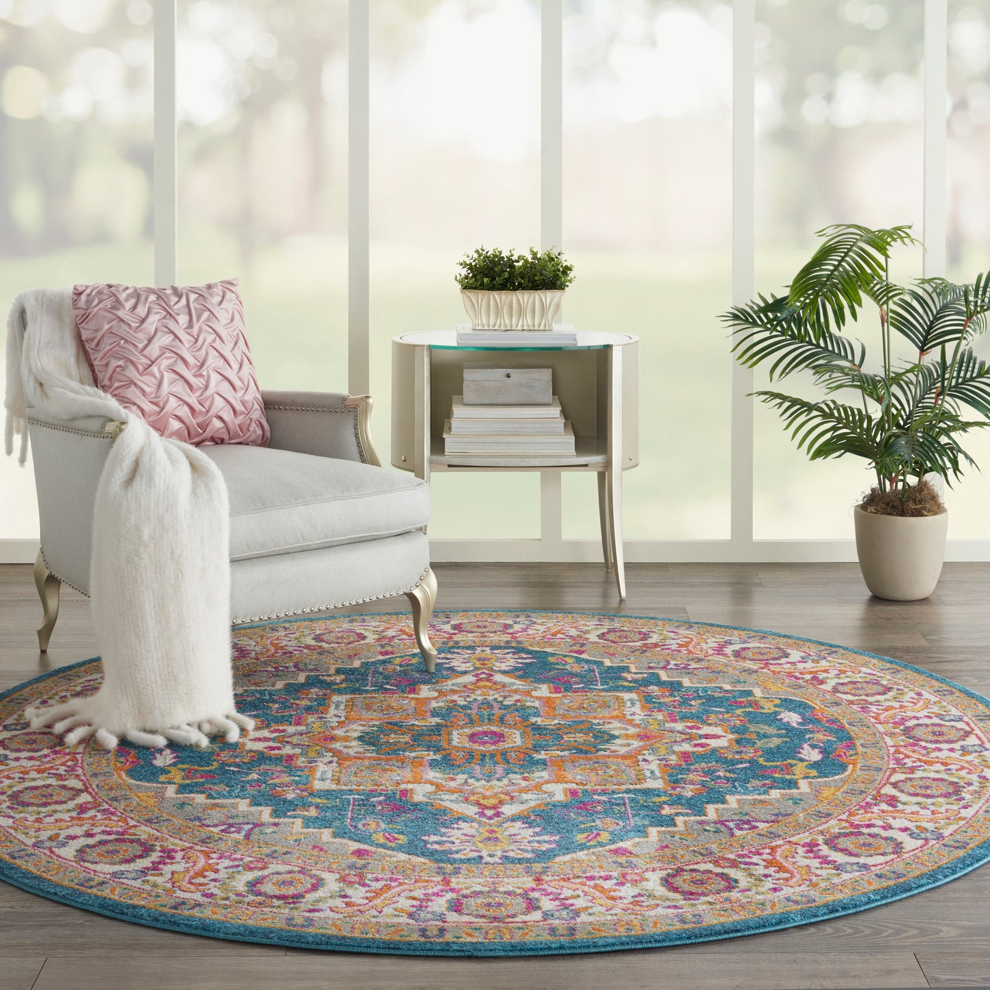 Nourison Passion 8' x Round Teal Multicolor Bohemian Indoor Rug