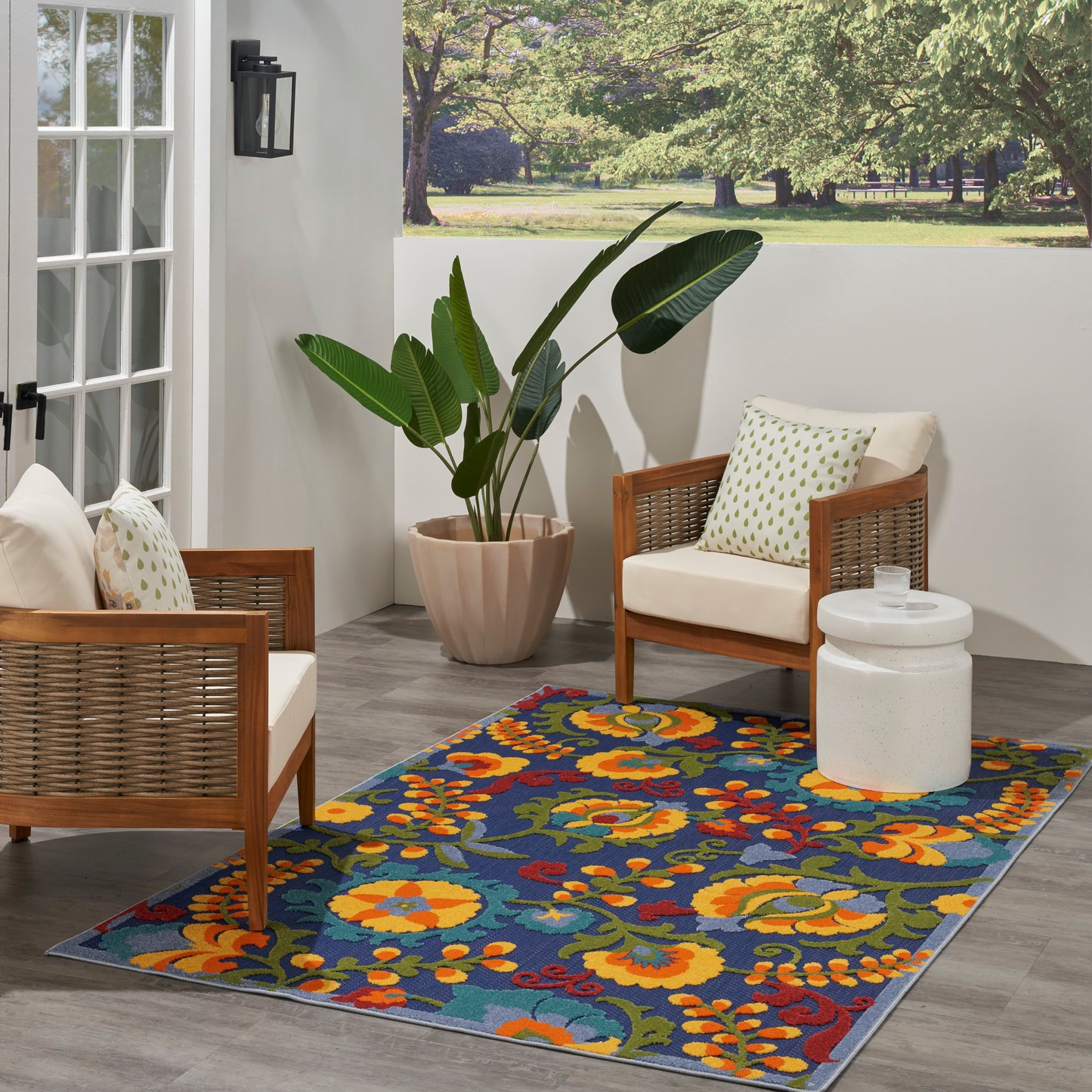 Nourison Aloha 3'6" x 5'6" Navy Multicolor Outdoor Rug