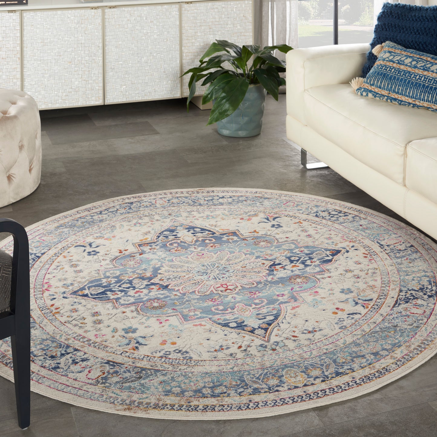 Nourison Vintage Kashan 6' x Round Ivory Blue Vintage Indoor Rug