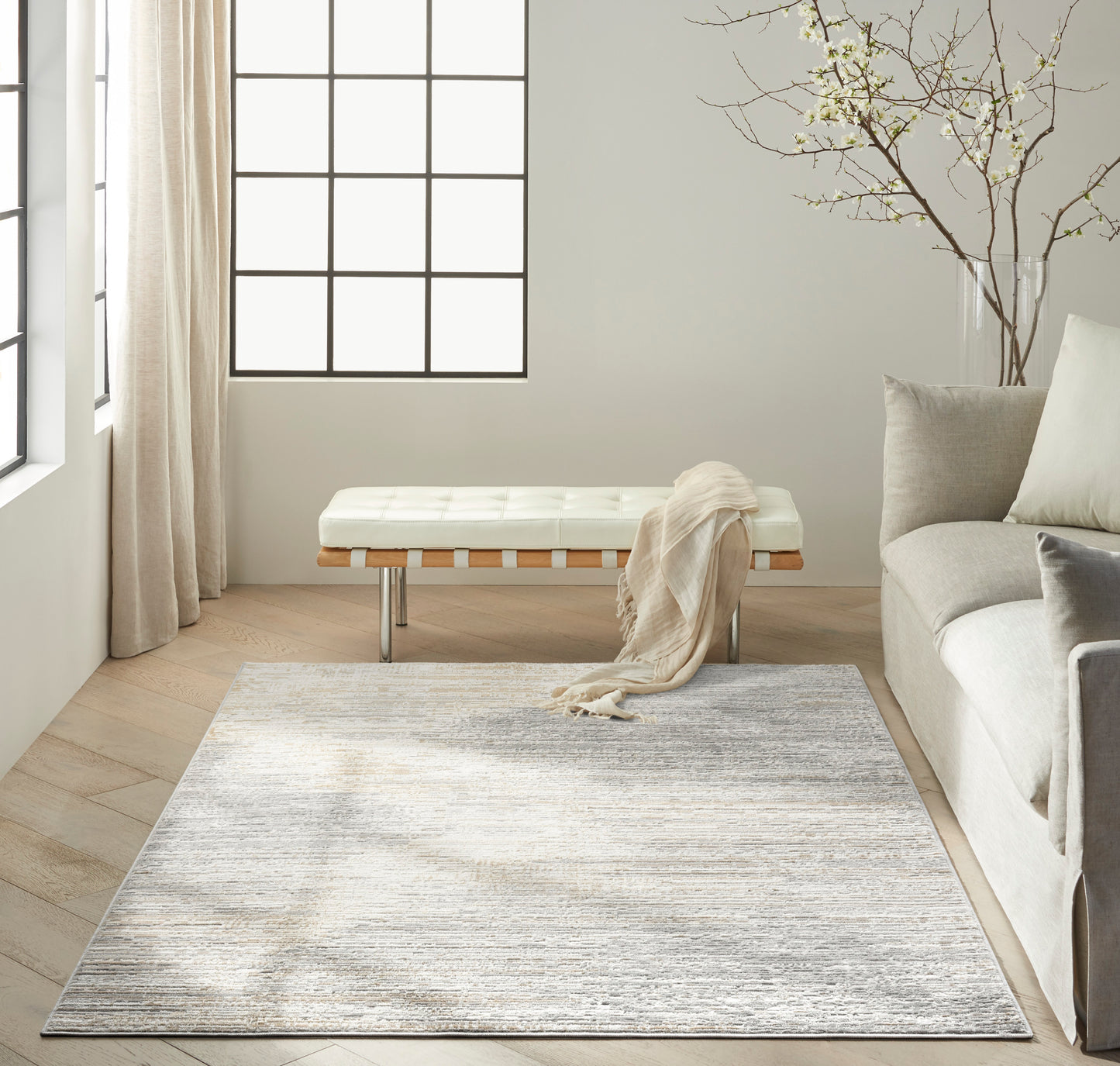 Calvin Klein CK011 Verdant 5'3" x 7'3" Ivory/Grey Modern Indoor Rug