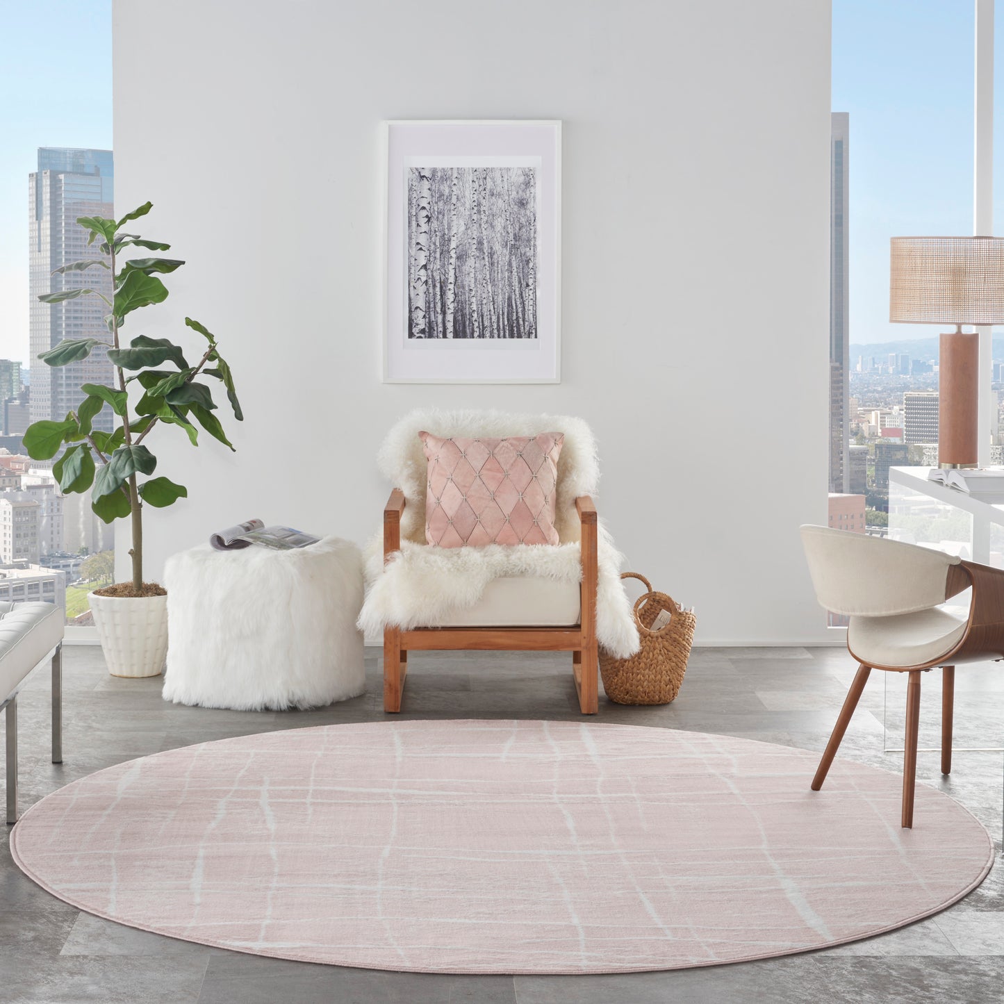 Nourison Whimsicle 8' x Round Pink Ivory Modern Indoor Rug