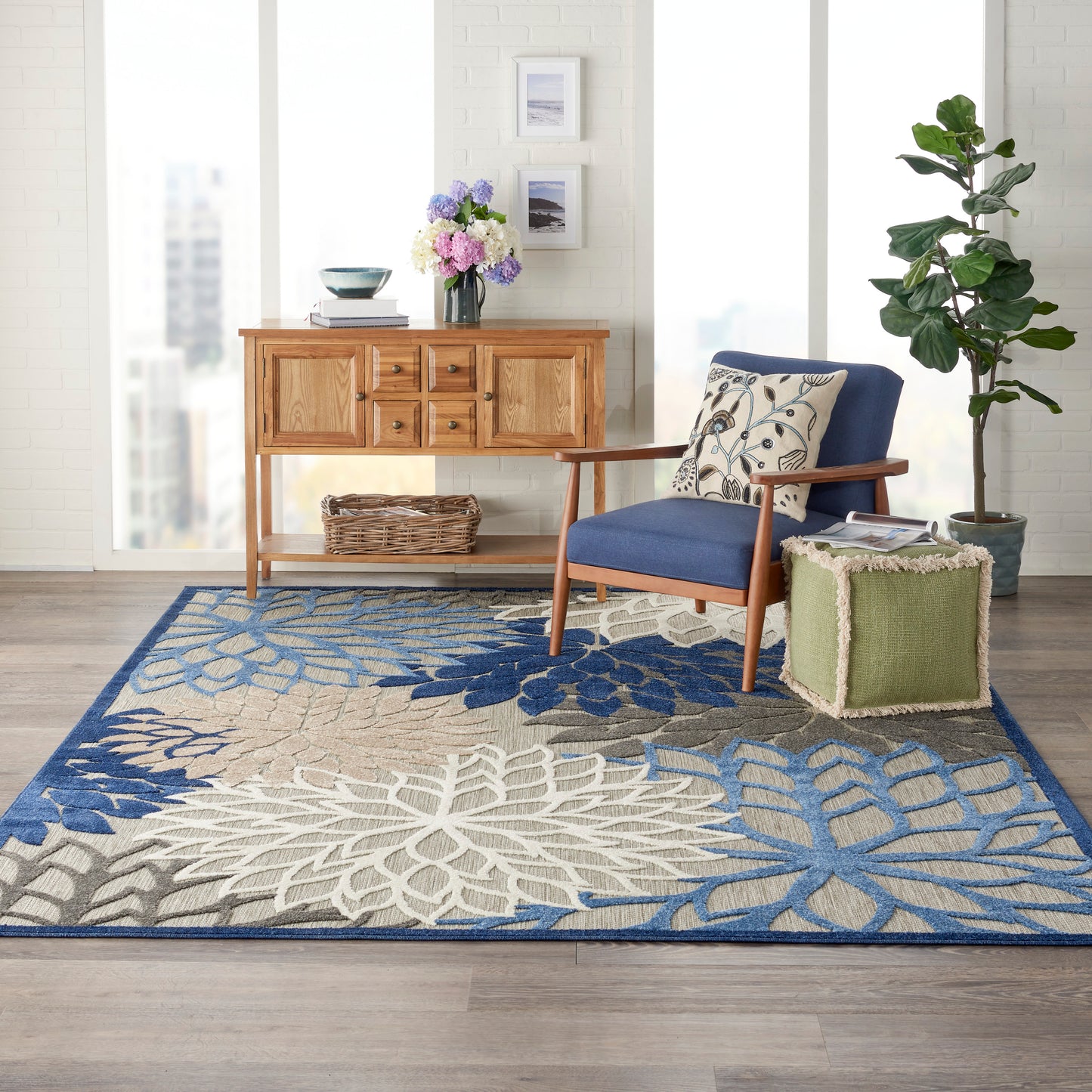 Nourison Aloha 9'6" x 13' Blue Multicolor Tropical Rug