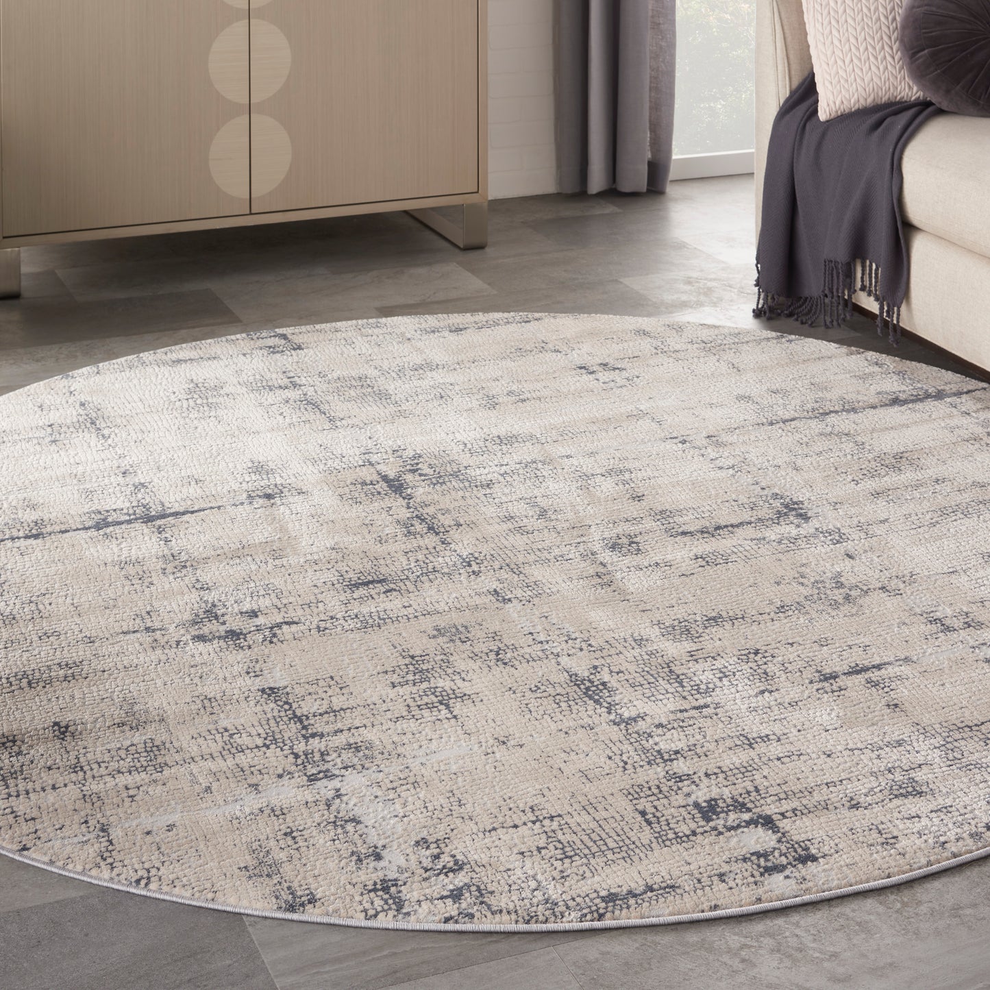 Nourison Rustic Textures 5'3" x Round Ivory Blue Modern Indoor Rug